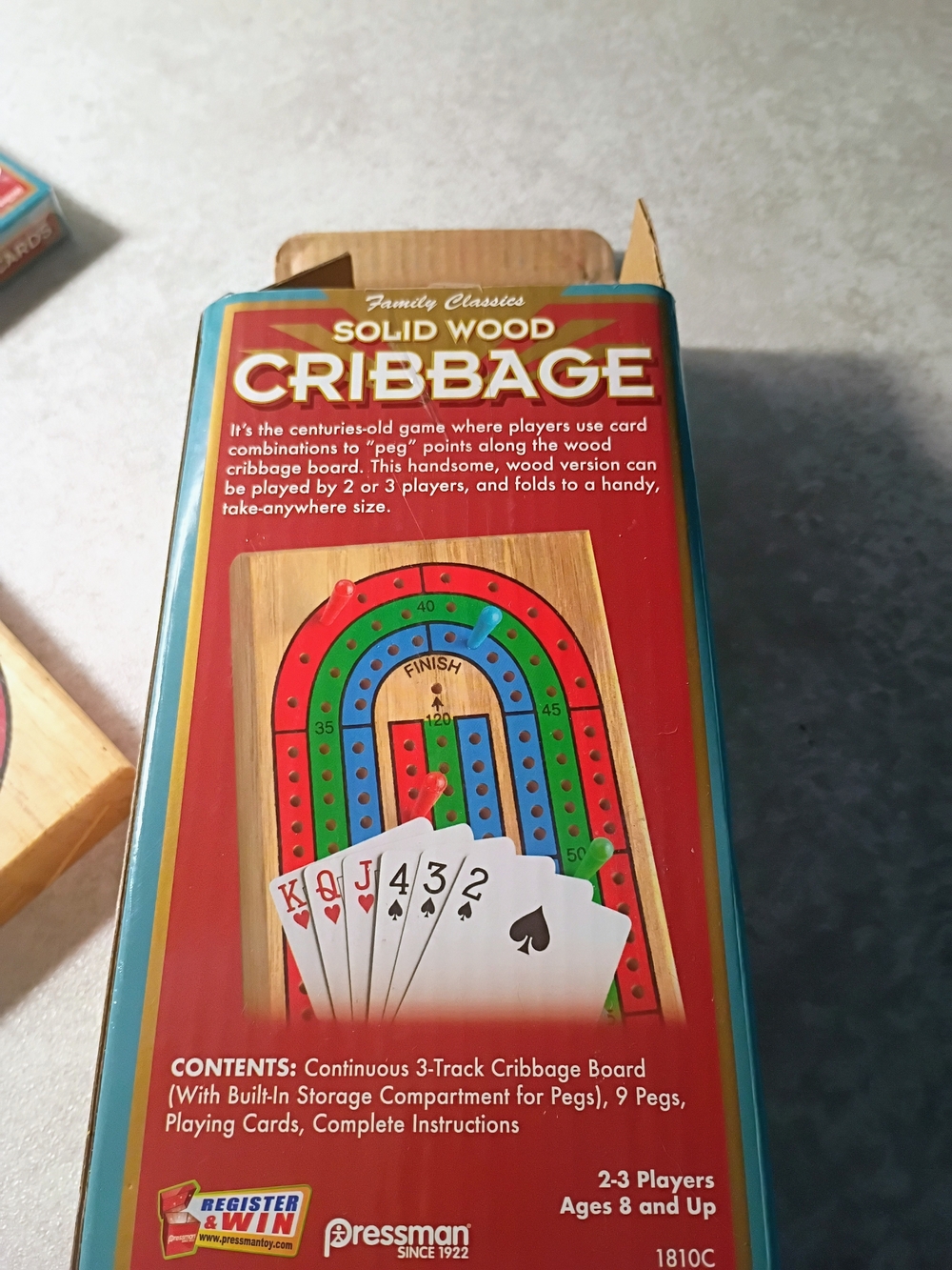 Solid Wood Cribbage Board - Red & Green